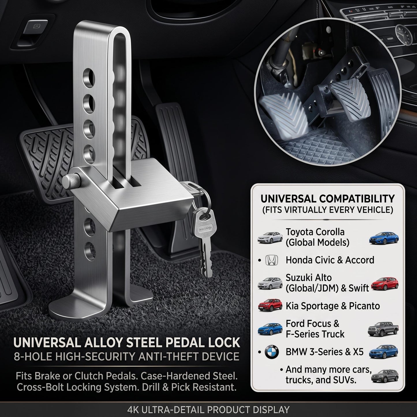 Car Pedal Lock Brake Clutch & Accelerator for all Cars