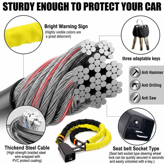 Sogo Car Steering Wheel Seat Belt Wire Lock -Universal