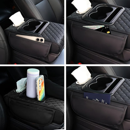 Car Armrest Cushion with Cup Holder with Tissue Box